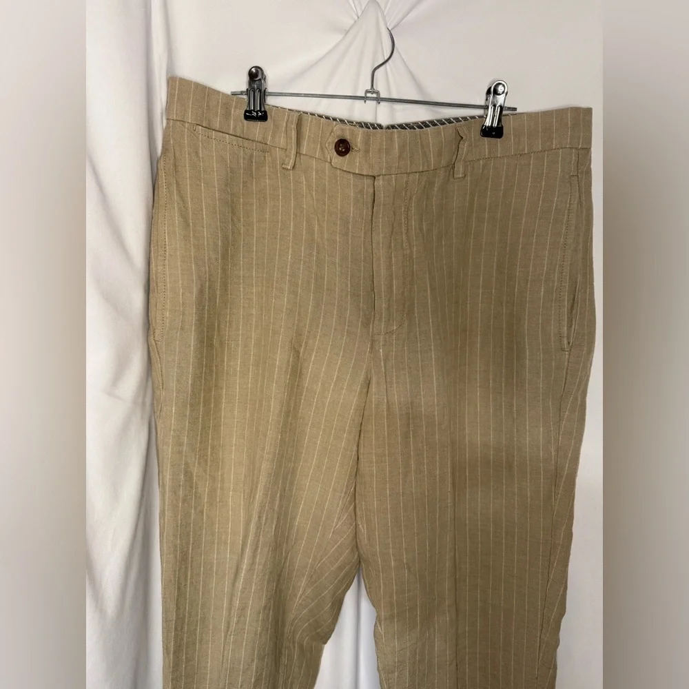 Men's Tan Pinstripe Linen Dress Pants